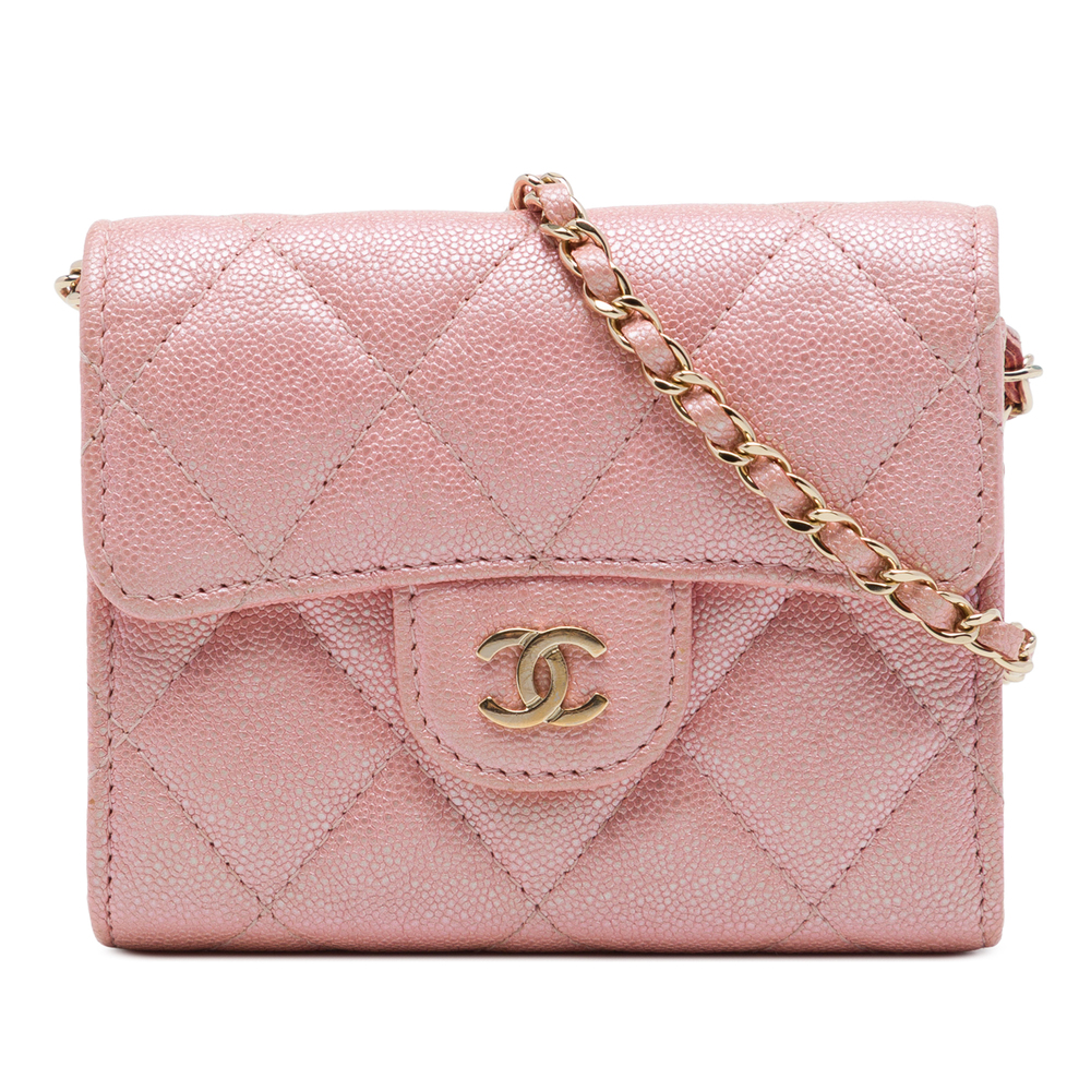 Pre-Loved Chanel CC Quilted Iridescent Caviar Flap Card Holder on Chain